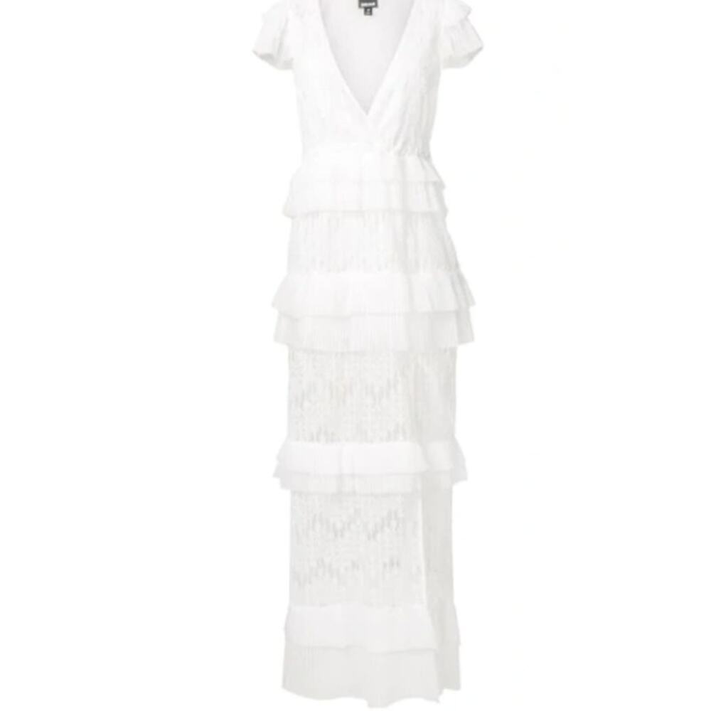 Just Cavalli by Roberto Cavalli Dress White Lace Gown Pleated Flounce size 6